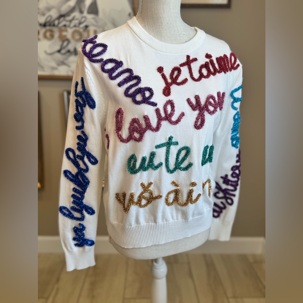 QUEEN OF SPARKLES I Love You Tinsel Word Sweater